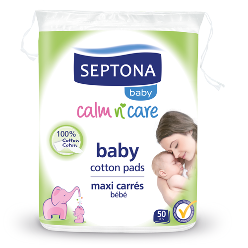 SEPTONA BABY RECTANGULAR COTTON PADS in a drawstring printed plastic bag  #50  752-6003