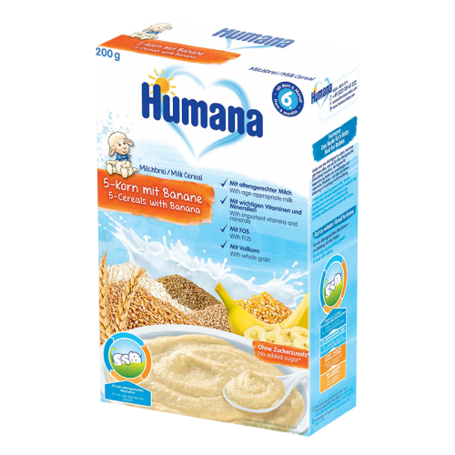 Humana - porridge milk 5 grains banana /6 months+/ 200g 775542