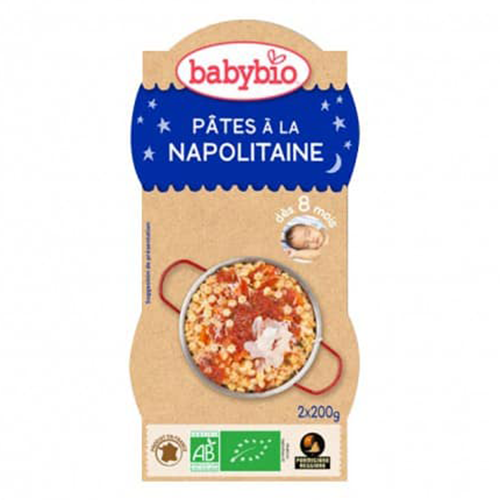 Babybio Menu 'Good Night' - Napolitan Pasta with Mushroom and Parmesan. 8 m. 200 g x 2