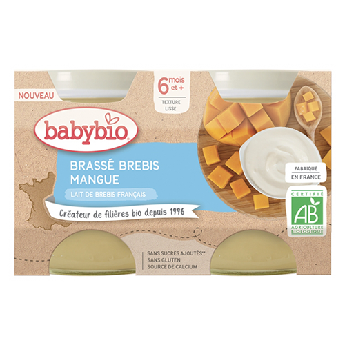 Babybio French Yogurt - Ewes milk yoghurt with Mango. 6 m. 130 g x 2