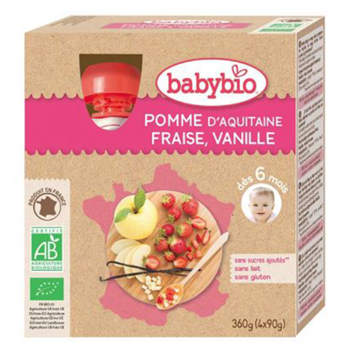 Babybio Fruit Jam - Strawberry. Apple and Vanilla. 6 m. 90 g x 4