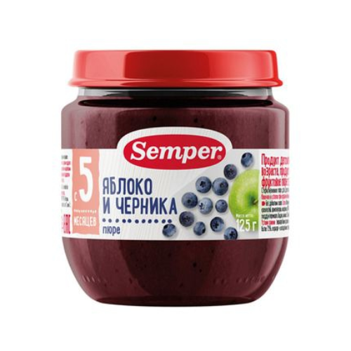 Fruit puree Semper 'Apple and blueberry' 125gr 0374/3074